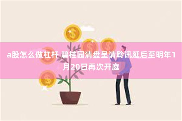 a股怎么做杠杆 碧桂园清盘呈请聆讯延后至明年1月20日再次开庭